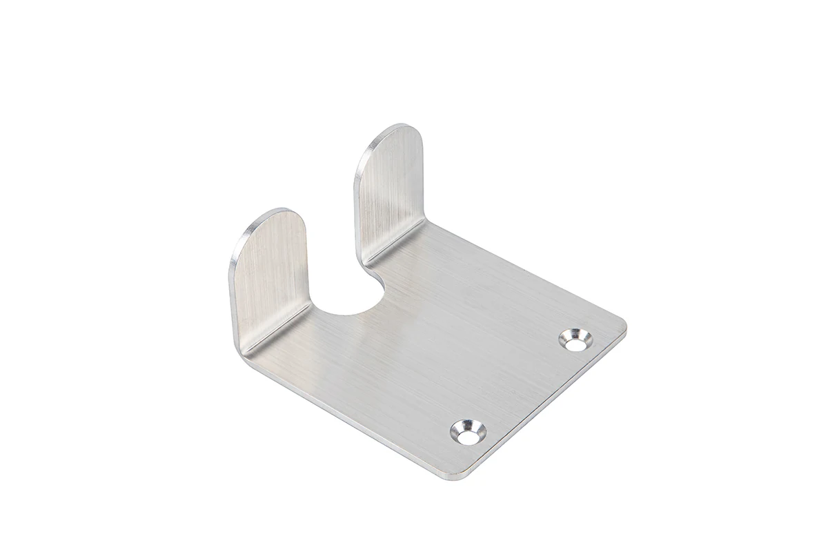 Bent stainless steel bracket clip formed on a CNC press brake